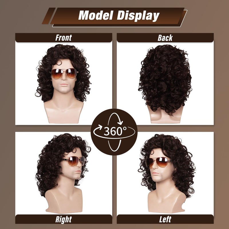 FantaLook Short Curly Brown Halloween Cosplay Wig for Men - Image 4
